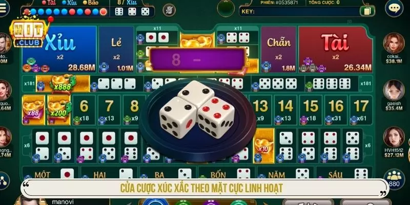 Cửa cược xúc xắc theo mặt cực linh hoạt