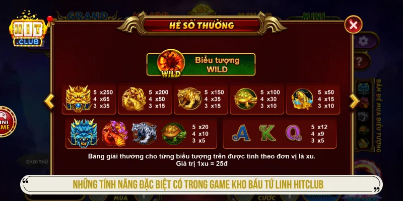 Tận dụng các tính năng để thắng kho báu tứ linh Hitclub