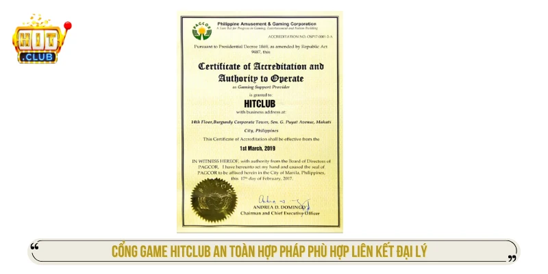 Cổng game HITCLUB an toàn hợp pháp phù hợp liên kết đại lý